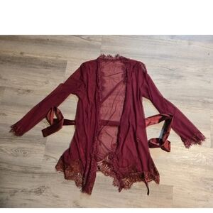 Fashion Nova Burgundy Sheer Robe Size S/M Belted